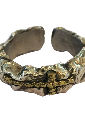 白木黑冰2021原创机理手工铜十字架S925纯银开口复古戒