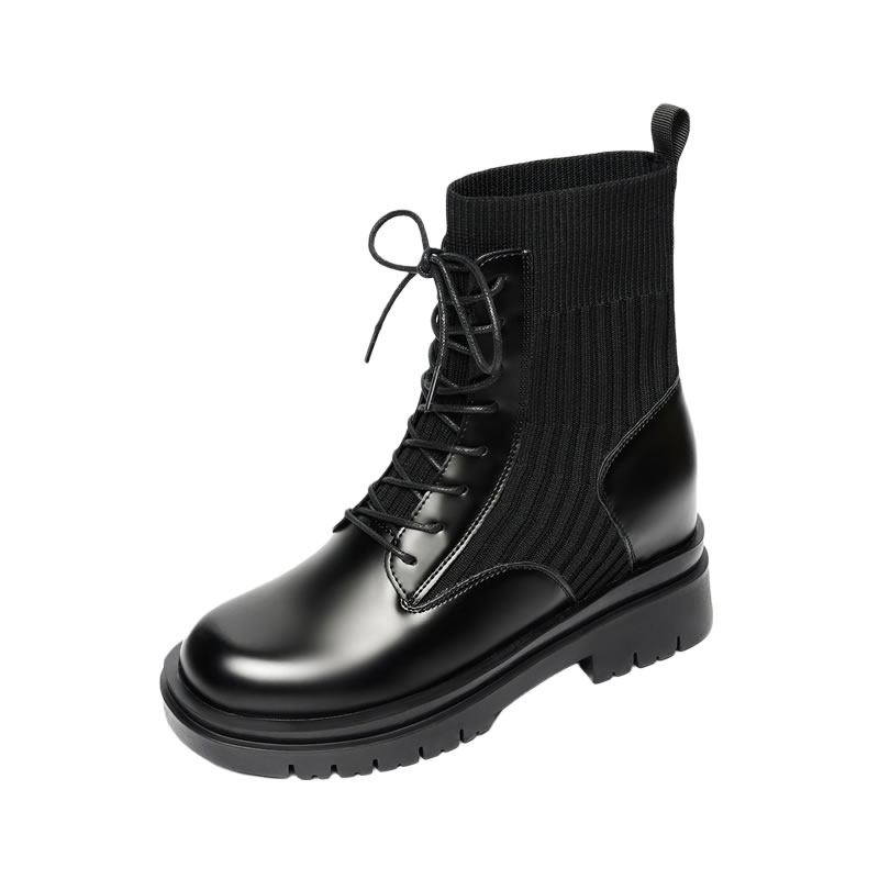 内增高马丁靴女英伦春秋单靴真皮小个子厚底瘦显脚小8cm透气短靴