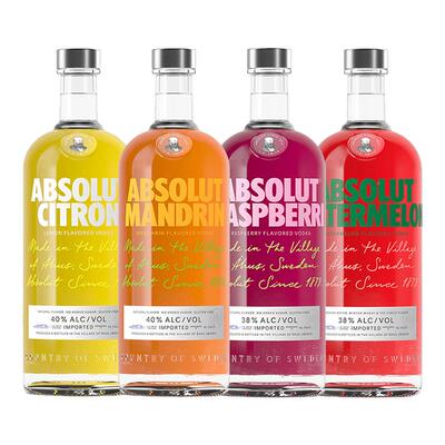 ABSOLUT绝对伏特加果味700ml*4瑞典进口洋酒烈酒正品官旗