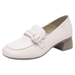 真皮软皮软底单鞋女士皮鞋2026春季新款百搭中跟妈妈鞋大码乐福鞋