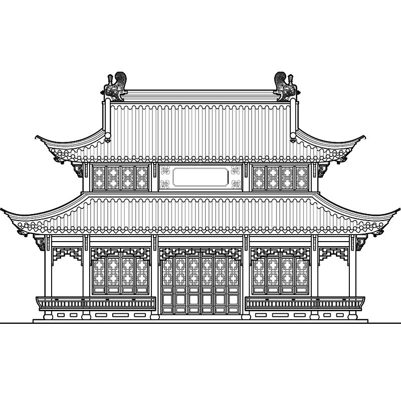 三江阁古建筑施工图cad 中式24柱木结构三开间四角重檐歇山顶仿古