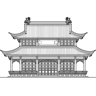 三江阁古建筑施工图cad 中式24柱木结构三开间四角重檐歇山顶仿古