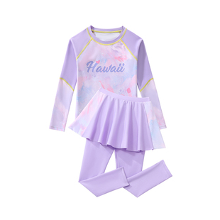 儿童泳衣女中大童长袖长裤2025新款冬季保暖防寒泡温泉分体游泳衣