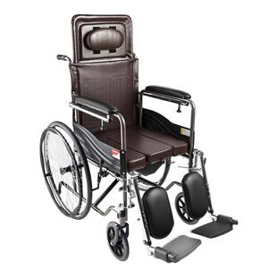 鱼跃可折叠轮椅车H059B轻便可半躺老人专用代步车带坐便器手推车