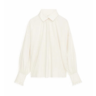 【GuiN】米白色法式宫廷花边宽松落肩长袖V领泡泡袖衬衣arket衬衫