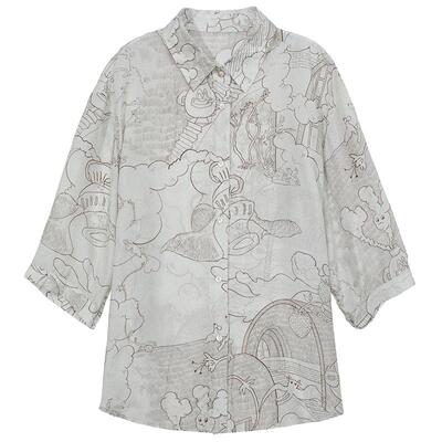 谜底衬衫分袖女2025夏季新品复古风通勤宽松桑蚕丝衬衣252GC0685