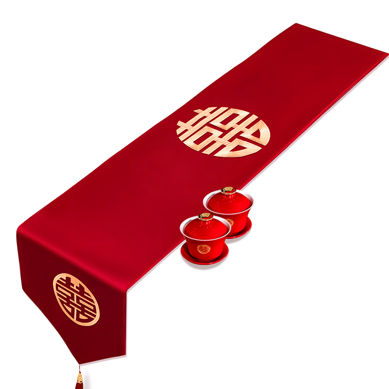 茶幾結(jié)婚桌布紅色桌旗餐桌蓋布布置婚房裝飾婚禮新房婚慶用品大全