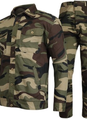 高端夏季纯棉迷彩服套装男薄款