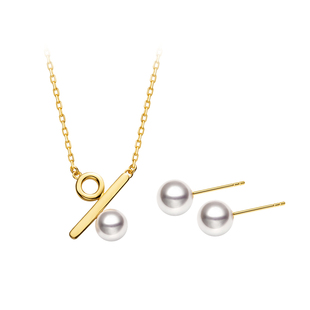 HELAS赫拉百分号高亮Akoya海水珍珠项链珍珠耳钉套装女珠宝礼物