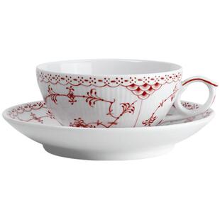 RoyalCopenhagen皇家哥本哈根宝石红蕾丝手绘茶杯碟套装茶具白瓷