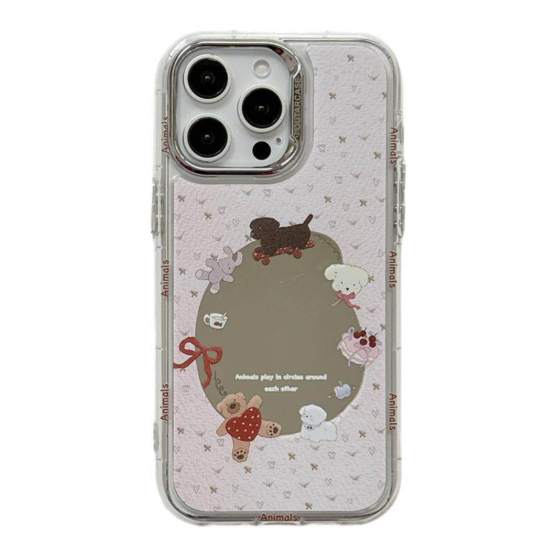 缕空可爱小动物镜面适用苹果15手机壳超好看iPhone16ProMax新款15pro防摔13日韩女款12硅胶14pro创意全包软壳