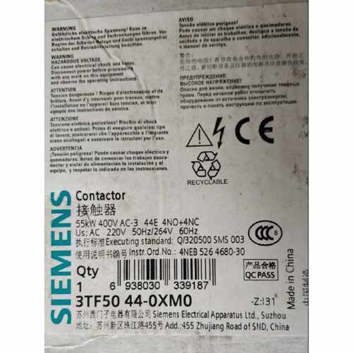 议价西门子交流接触器3TF50  44-OXMO，电压220V