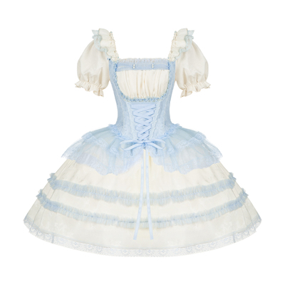 【海盐冰茶】withpuji原创设计飞袖长jsk方领短op鱼骨胸衣lolita