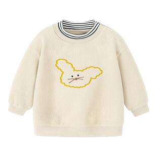 迷你巴拉男女童宝宝软卫衣2025冬保暖内里加绒假两件双层高领上衣