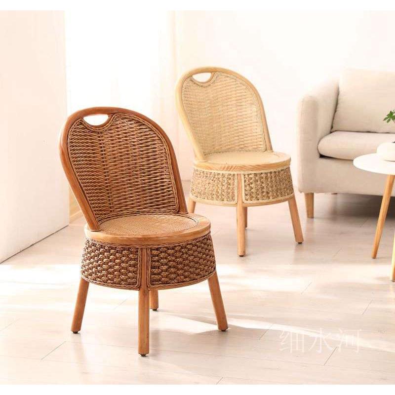 天然真藤编阳台靠背椅休闲座椅圆桌单人餐椅圆凳子家用小椅子实木
