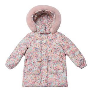 巴拉赫中长款儿童羽绒服女童冬季加厚中大童时尚洋气碎花保暖外套