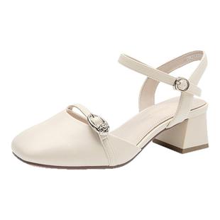 大东包头凉鞋女款2026新款夏季配裙子一字带粗跟高跟鞋女夏天鞋子