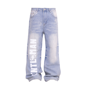 Madgentlemangroup 美式宽松直筒牛仔裤字母印花男女原创阔腿长裤