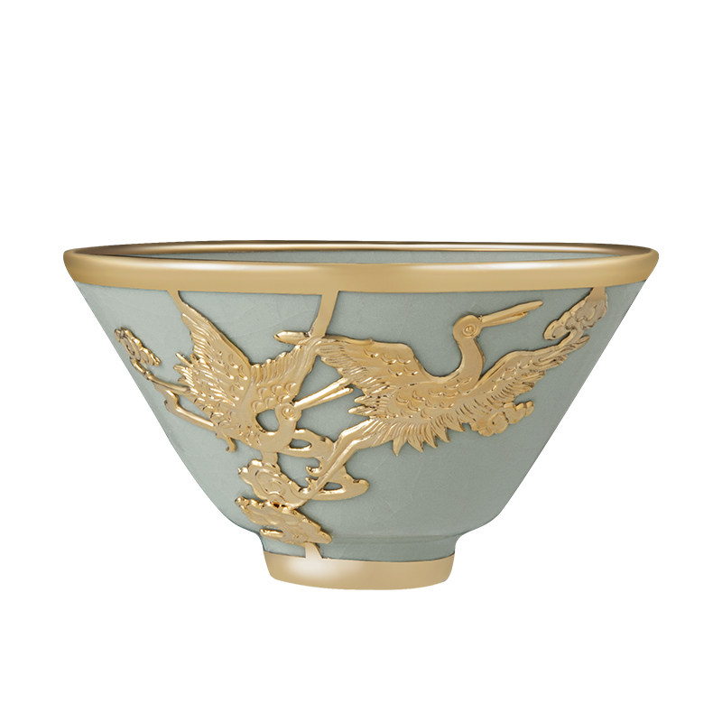 仿宋汝窑金镶玉建盏茶杯