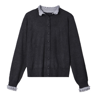 大洪洪【秋日恋歌】春秋款花边领绵羊毛混纺针织衫女柔软百搭开衫