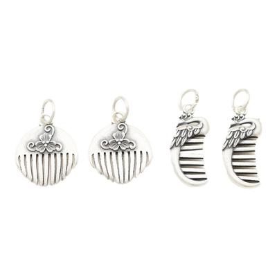 三叶花凤凰梳妆梳子足银吊坠