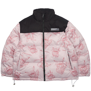 harshandcruel手绘神奇宝贝全幅印花拼接羽绒棉服立领男女外套潮