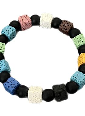 国风多彩火山黑耀石手链男高级感