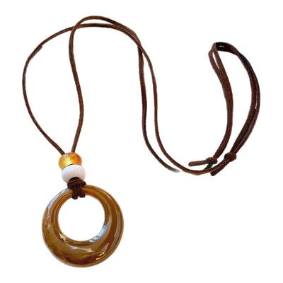 古里雅长款棕色圆环项链高级感