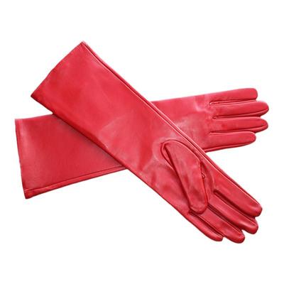 长羊皮手套女士可触屏彩色真皮薄