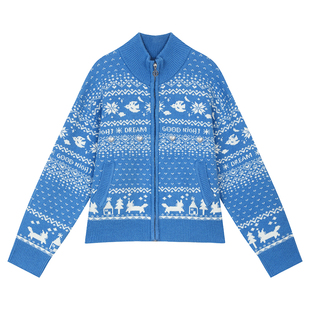 妖精的口袋费尔岛蓝色厚毛衣女2026年冬季新款甜美软糯厚外套