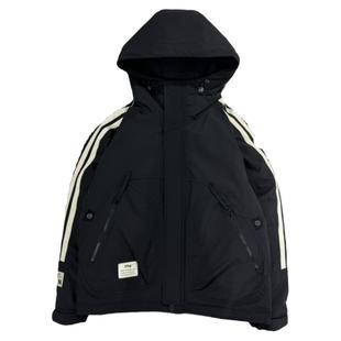 冬季条纹连帽羽绒服男士潮流百搭防风保暖上衣时尚帅气白鸭绒外套