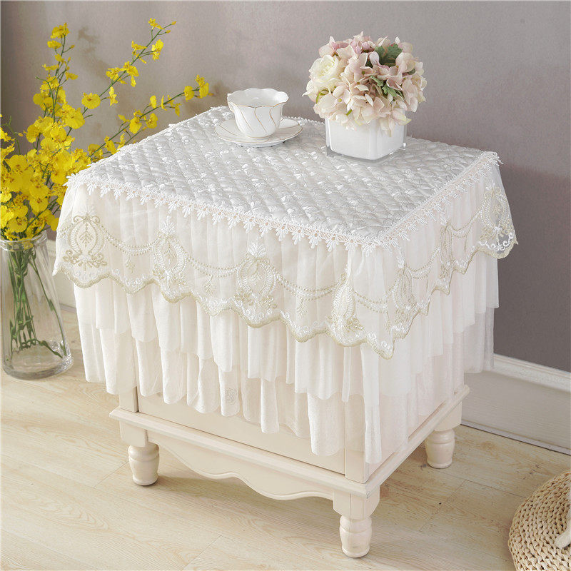 夹棉床头柜盖布欧式蕾丝卧室布艺小台布床头柜罩方巾打印机防尘罩