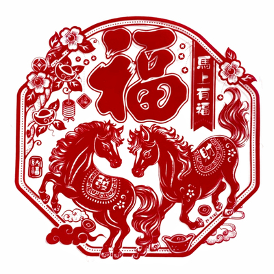 2026马年窗花静电贴剪纸