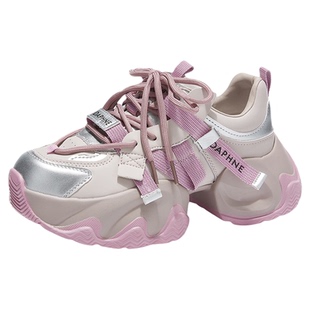 达芙妮粉色老爹鞋女厚底增高鞋2026巨好看的百搭炸街运动女鞋子新