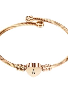 钛钢爱心手镯情人节送女友礼物