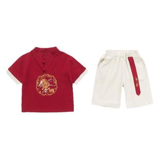 汉服男童夏装薄款2024新款中国风短袖古装男孩中式唐装演出服套装