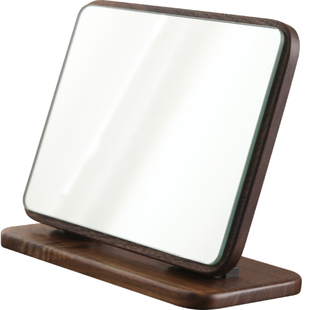 实木化妆镜桌面台式高档黑胡桃木梳妆镜复古高清新中式可折叠镜子