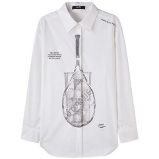 U/TI本白色网球印花衬衫女百搭棉感宽松休闲上衣尤缇2025春季新款