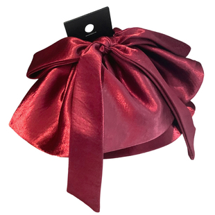 韩国复古酒红色缎面蝴蝶结丝带裙摆马尾抓夹双层发饰后脑勺盘发夹