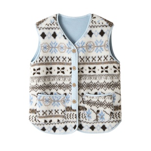 费尔岛皮毛一体羊羔绒马甲短外套女秋冬2025减龄保暖叠穿背心上衣