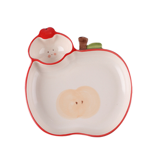 好看的饺子盘带醋碟盘子家用陶瓷高颜值可爱餐具甜品小吃早餐盘