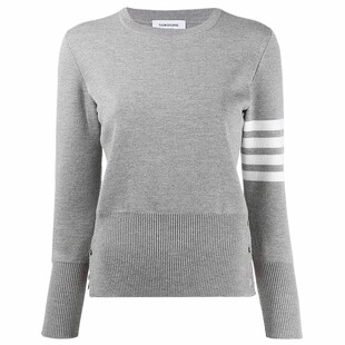 [6期免息]THOM BROWNE 女士条纹圆领羊毛针织毛衣套头衫薄款