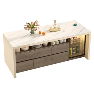 客厅吧台桌隔断柜开放式岩板中岛台餐桌一体岛台柜单独料理台9E69