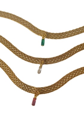 ins小众绿色锆石编织项链choker