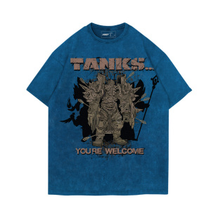 TEE7-WOW魔兽世界T恤T部落联盟TANK战士水洗做旧印花美式重磅纯棉