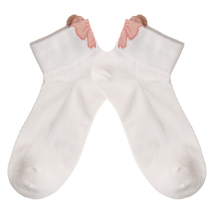 不会丢的袜子后跟立体蝴蝶结短筒袜女夏季薄款网眼透气短款中筒袜