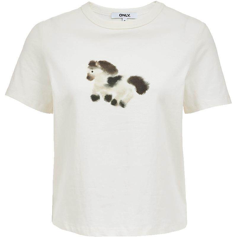 ONLY2026【马年系列】春季新款纯棉水墨小马印花修身T恤上衣女