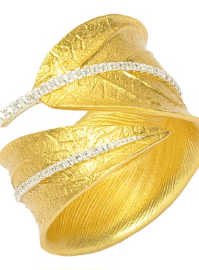 OOAK 月桂叶戒指 原创小众设计轻奢气质金色开口戒 默叙