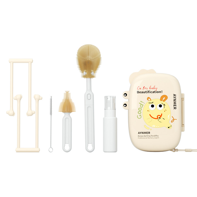 爱因美婴儿硅胶便携奶瓶清洗刷宝宝专用清洁旅行套装收纳盒沥水架