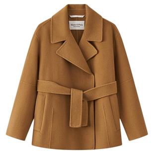 [100%绵羊毛】MOP2025冬季新款女士保暖简约系带短款双面毛呢大衣